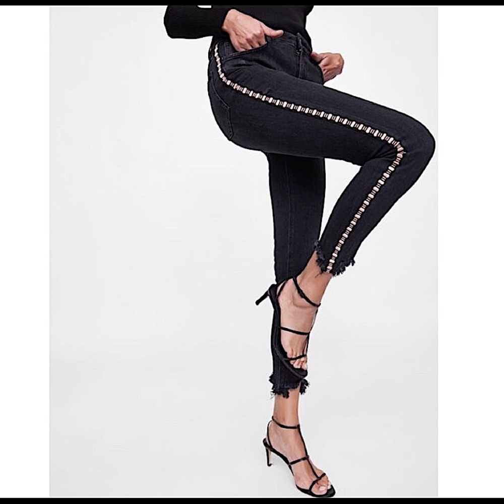 Zara embroidered skinny black jeans